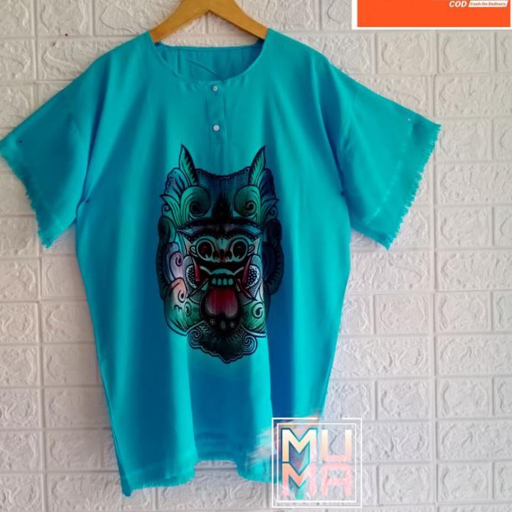 Hot Sell.. biru laut - baju Barong Bali pria wanita - Kaos Bali - Kaos Pantai - baju pria wanita - m
