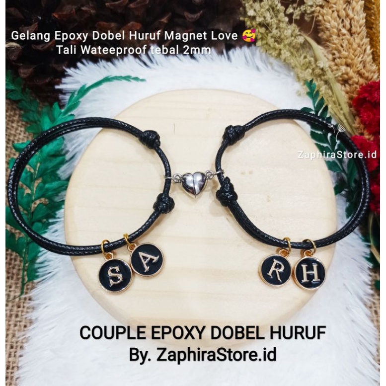 ZaphiraStore |GELANG COUPLE INISIAL EPOXY 1 GELANG 2HURUF/ GELANG TALI DOBEL HURUF