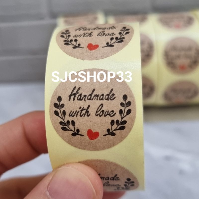 

1 roll isi 500 pcs sticker label kraft handmade with love / label thank you
