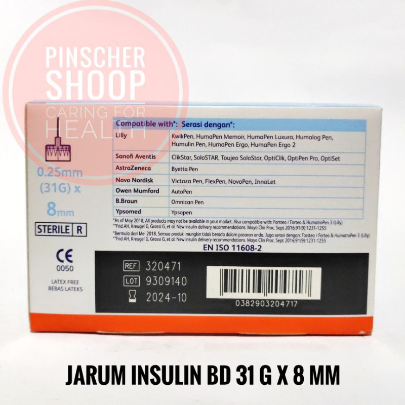 Jarum Insulin BD Microfine 31 G Biru Muda 0,25 x 8 mm