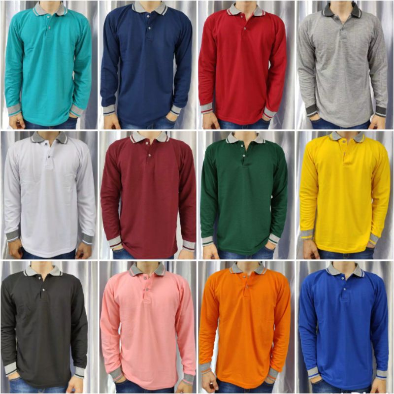 kaos kerah polo shirt / krah polos Pria Lengan Panjang size uk M L XL XXL XXXL