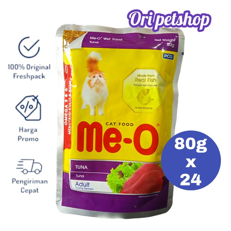 (24 pouch) Meo Pouch Sachet 80gr Me-o Wet Cat Food - Tuna In Jelly