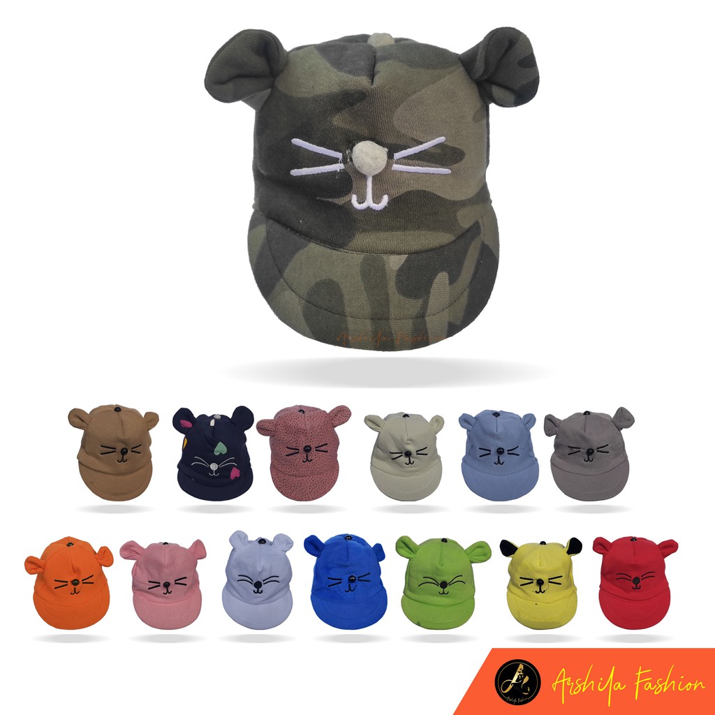 Topi Bayi Karakter Kucing / Topi Kucing Bayi /  Arshila_fashion-Loreng