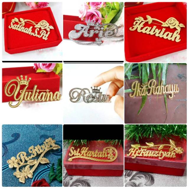 Bros nama /bros hijab nama /bros ukir nama /bros custom /Grosir bros nama /cincin ring hijab nama