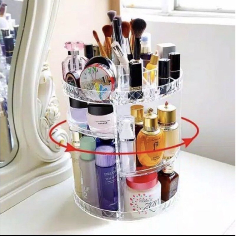 Rak Kosmetik Acrylic Putar 360 Derajat Transparan Tempat Make Up Organizer