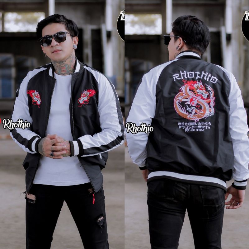 Jaket Bomber Pria Sukajan Gambar Naga Emblem Jacket bomber Premium Cowok Distro