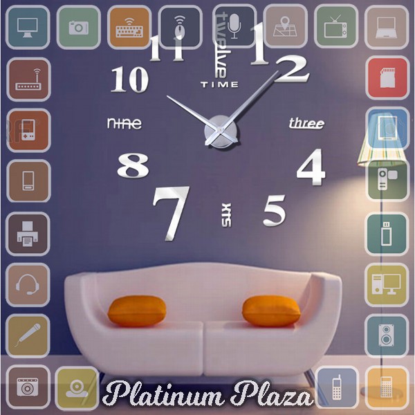 Jam Dinding Besar DIY Giant Wall Clock Quartz Creative Design 80-`60OI4Q- Silver