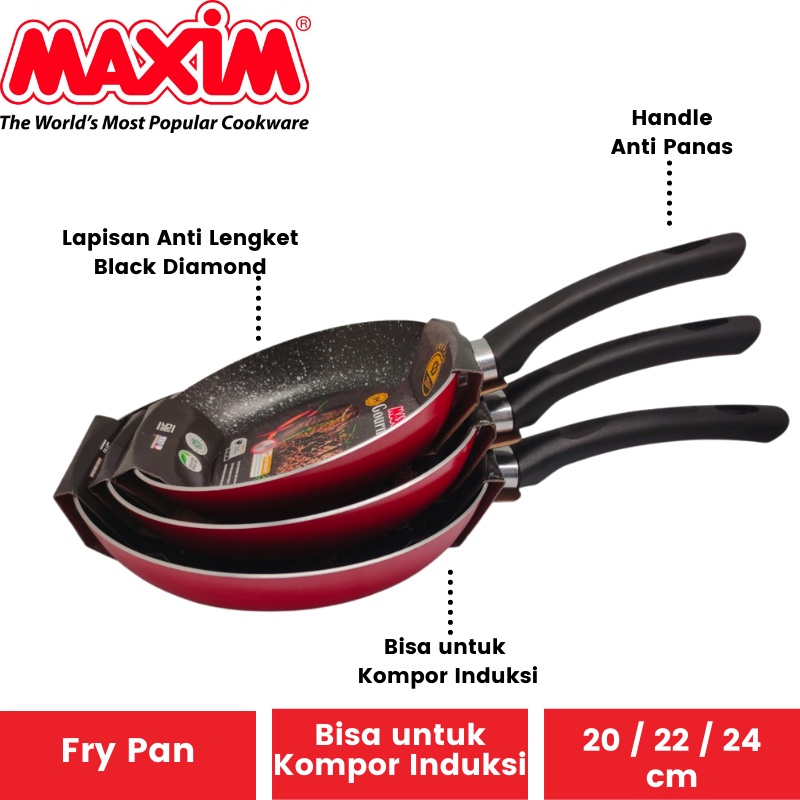 Teflon Maxim IH Gourmet Kompor Induksi Frypan 20 22 24 cm | Fry Pan Anti Lengket Penggorengan 20cm 22cm 24cm Kompor Listrik Induction Heated