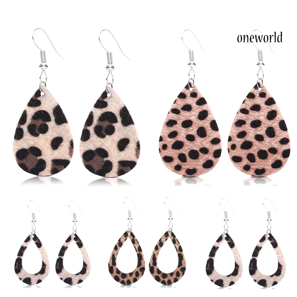 OW# Women Leopard Print Teardrop Dangle Faux Leather Hook Earrings Jewelry Gift