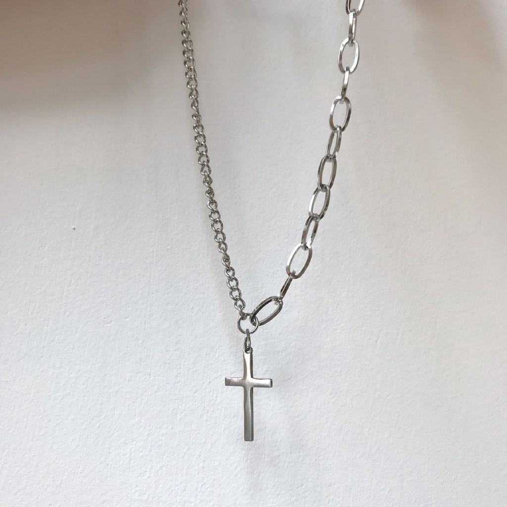 Kalung Model Asymmetric Cross Gaya Korea Untuk Pria Dan Wanita