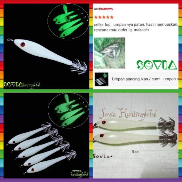 Umpan pancing ikan / cumi - umpan cumi luminous menyala dalam gelap / squid jig lureu