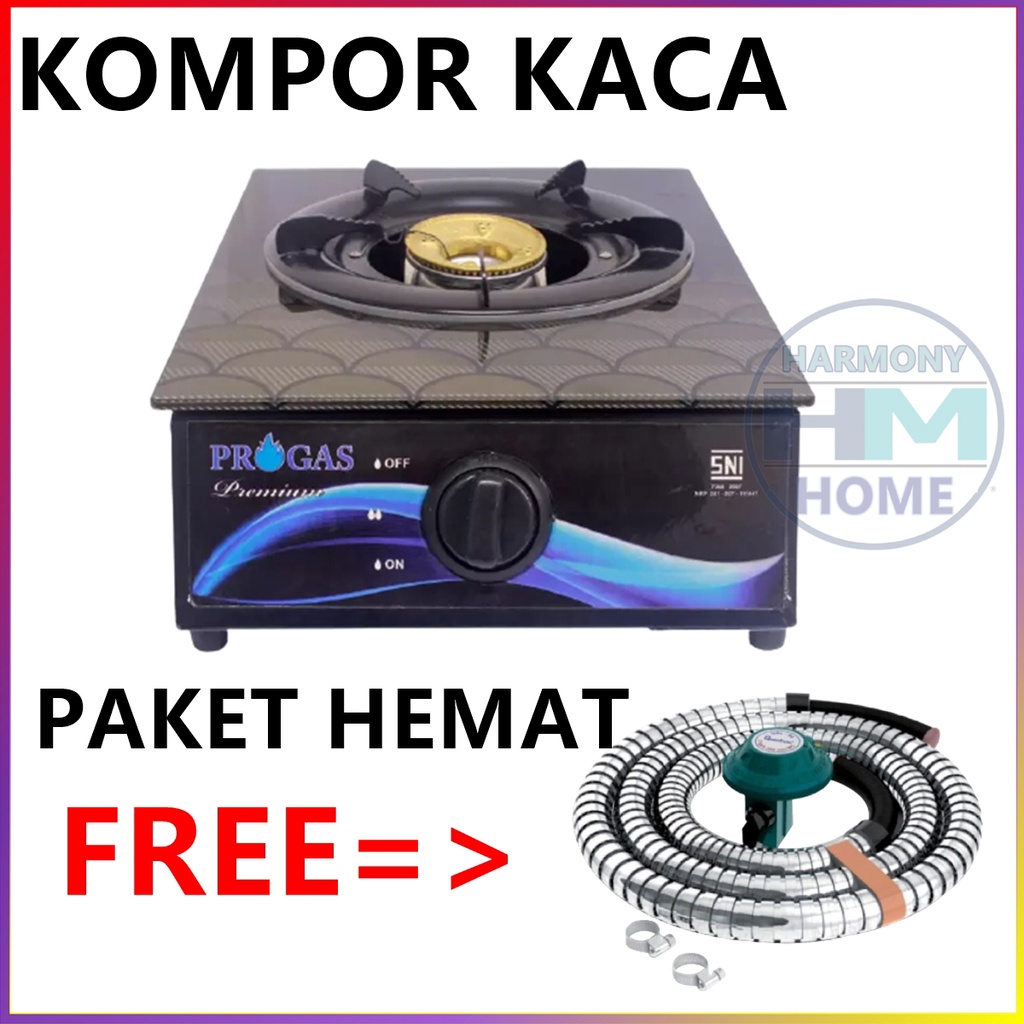 KOMPOR KACA PROGAS KOMPOR 1 TUNGKU KACA 269 TF MOTIF ELEGAN FREE SELANG REGULATOR