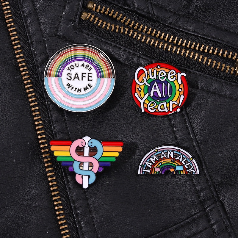 Bros Pin Enamel Desain Pelangi Kartun You Are Safe with Me Untuk Hadiah