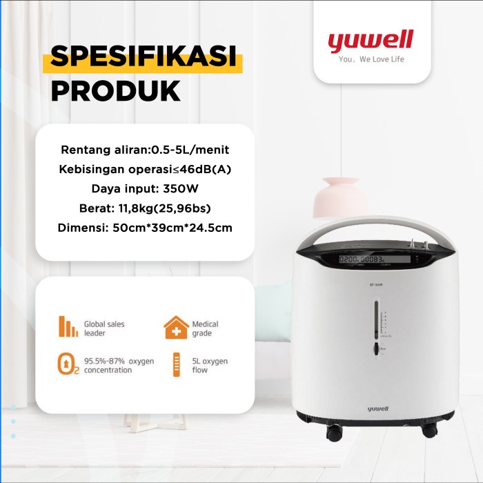 8F-5AW Yuwell Oxygen Concentrator 5LPM [PO 30 Hr]