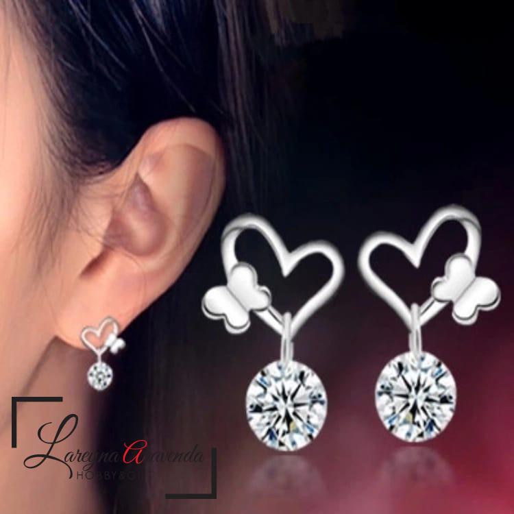 Anting Wanita Titanium Motif Love Butterfly Kristal Crystal AT013