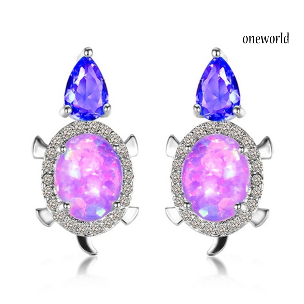 OW# Fashion Women Tortoise Faux Opal Rhinestone Ear Stud Earrings Party Jewelry