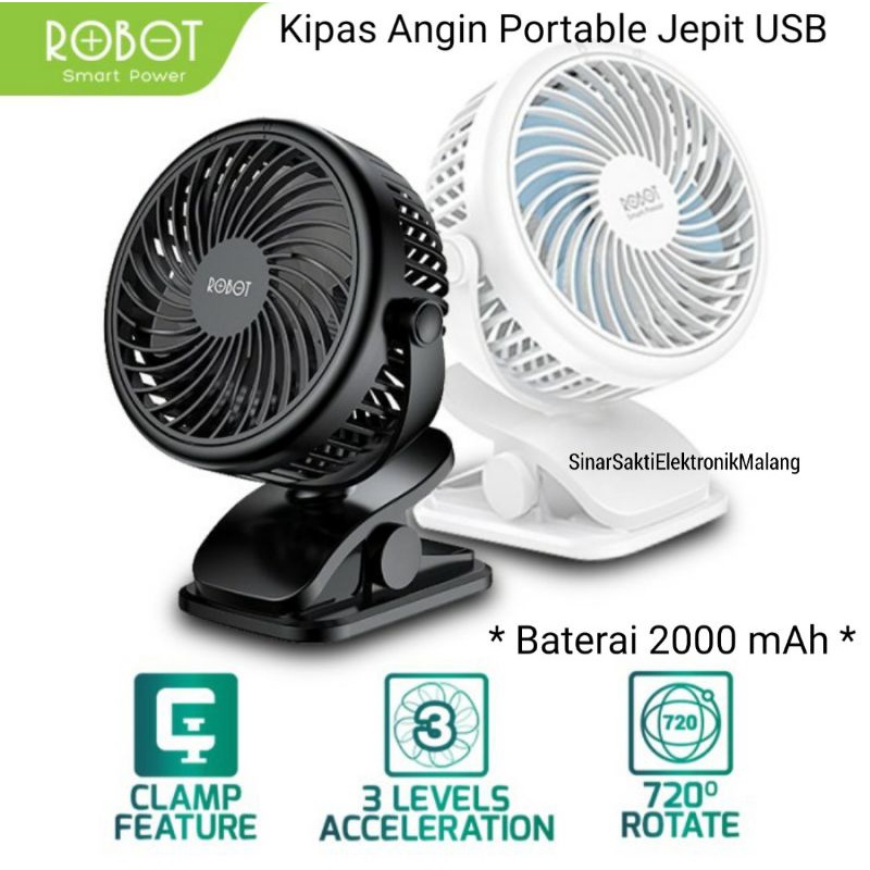 Robot Kipas Angin Portable Jepit Mini Fan Kecil Meja USB Charge Garansi