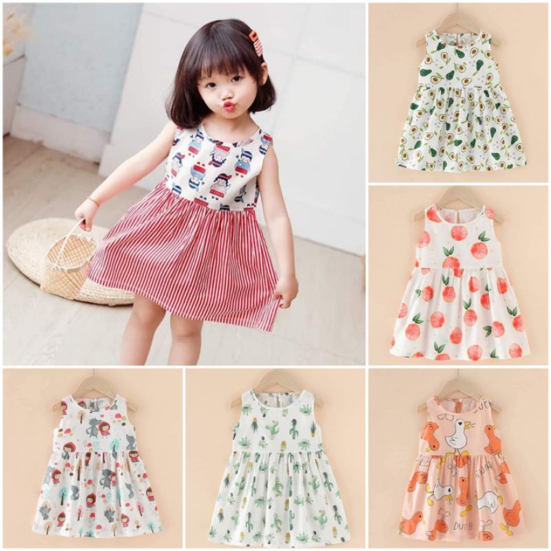 Dress Katun Kutung Anak Perempuan Impor ukuran 1-6tahun