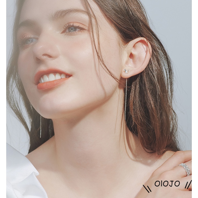 1 Pasang Anting Stud Rantai Rumbai Panjang Desain Kupu-Kupu Gaya Minimalis Untuk Hadiah Natal - ol