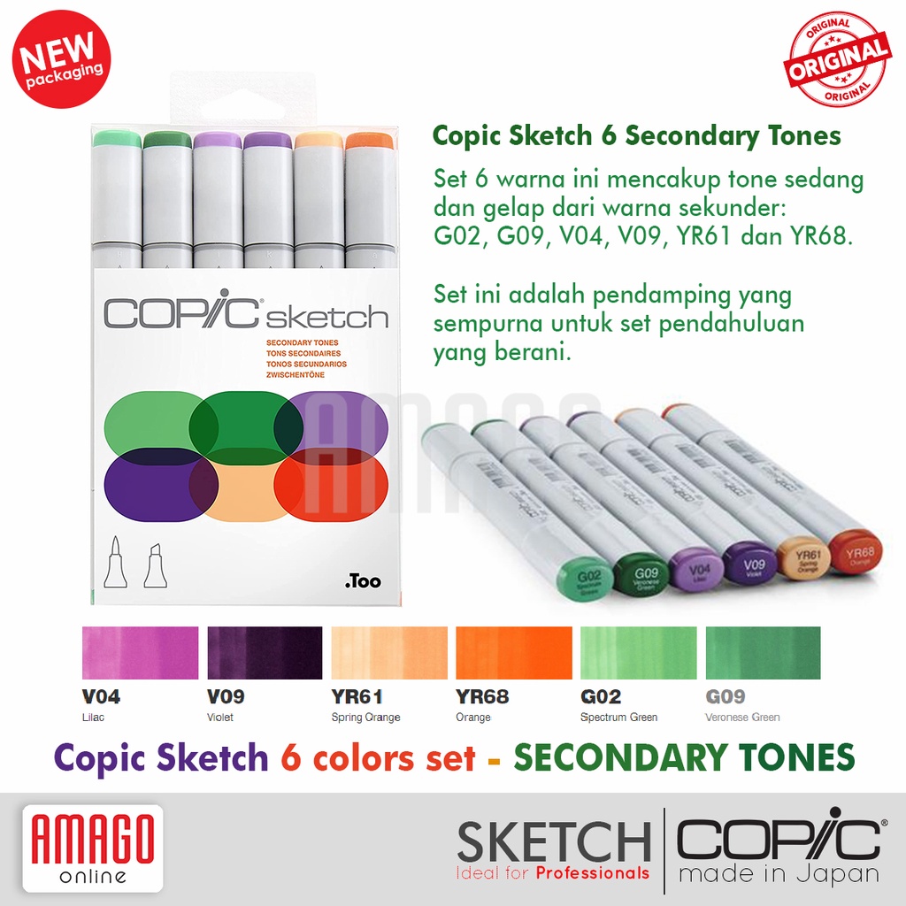 COPIC SKETCH MARKER - SET ISI 6 - SECONDARY TONES - CSM/6ST