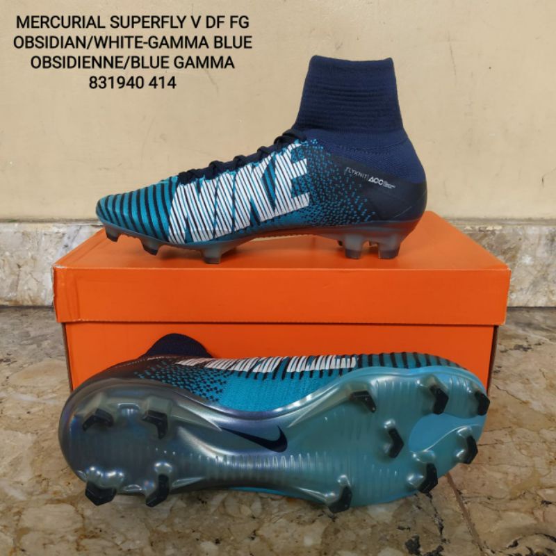 Sepatu Sepak Bola Nike Mercurial Superfly V DF FG White Gamma Blue [ 831940414 ]