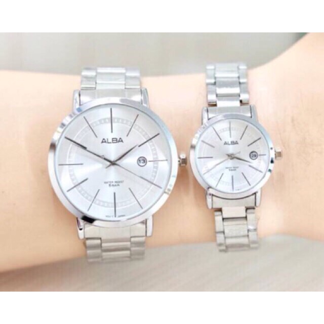 Premium (RRW) Jam Tangan Couple Alba Tanggal Aktif Diameter 3 Cm Dan 4 Cm#Jamtangancouple