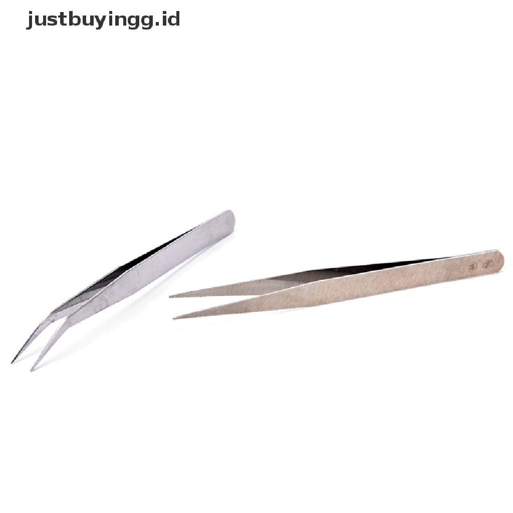 2 Pcs Pinset Lurus Siku Bahan Stainless Steel Untuk Alat Makeup