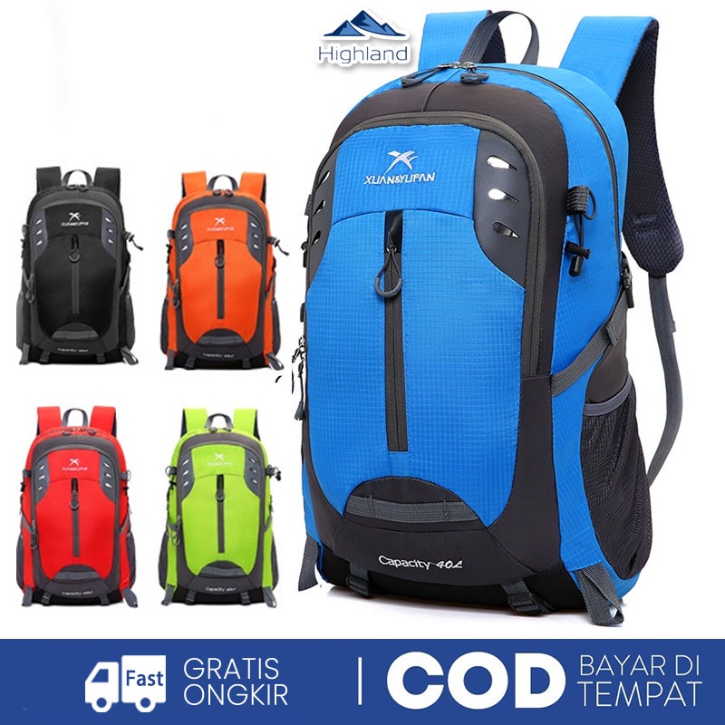 Highland Tas Ransel Pria Backpack Tas Ransel Sekolah Kerja Tas Ransel Laptop Tas Ransel Gunung 40L Outdoor Travel TR112