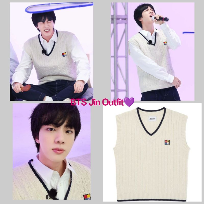 OFFICIAL AMESH KOREA V NECK KNIT VEST BTS KIM SEOK JIN OUTFIT RUN BTS BANGTAN TV BAJU