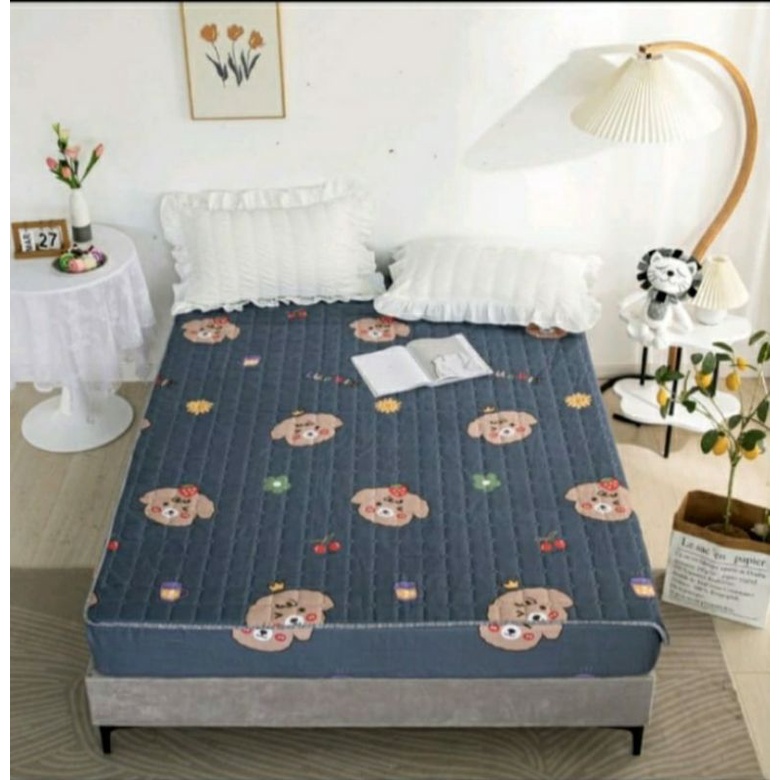 Sprei Sultan Waterproof anti ompol anti tahan air size 160×200 120×200 Seprei Adem full Karet-Waterprof- bear navy