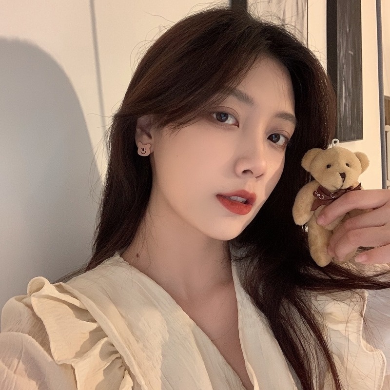 S925 Silver Needle Cute Cartoon Smiling Bear Earrings Fun Personality Simple Sweet Girl Earrings Fashion Accessories Sexy Girl Jewelry