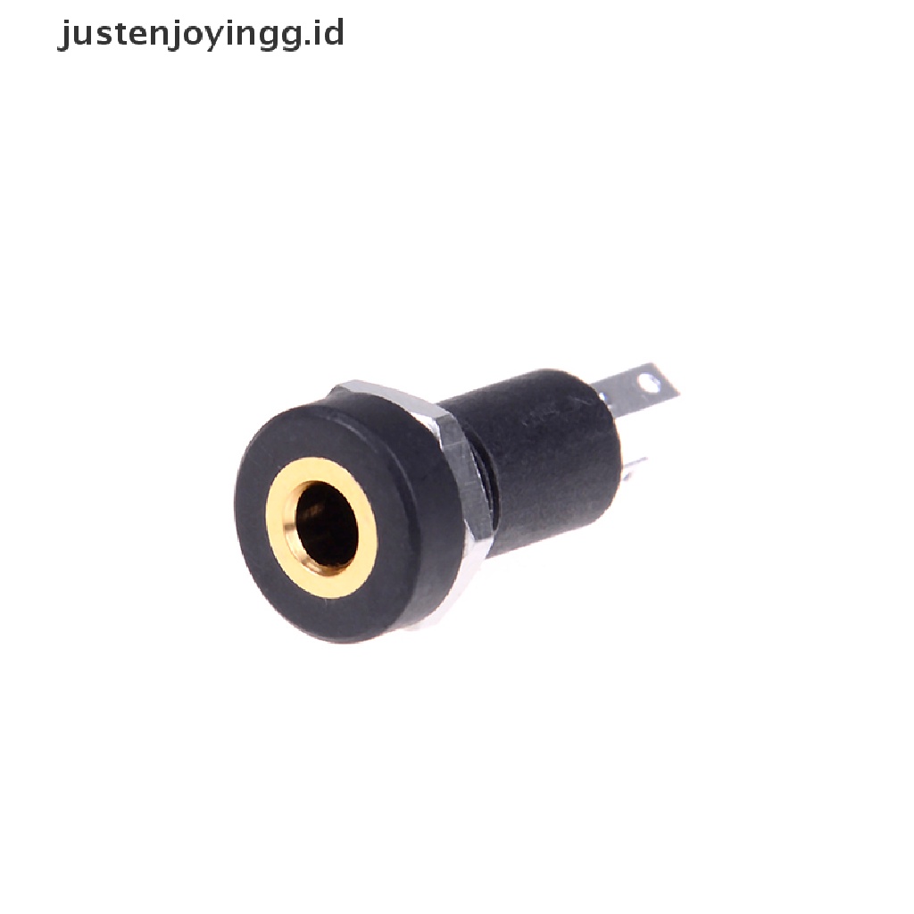 2 Pcs panel Soket jack audio 3.5MM 3 Tiang Warna Hitam Dengan Mur