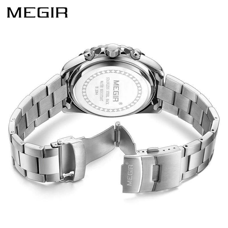 MEGIR 2064 Jam Tangan Pria Analog Chronograph Tali Stainless Luminous WATCHKITE WKOS