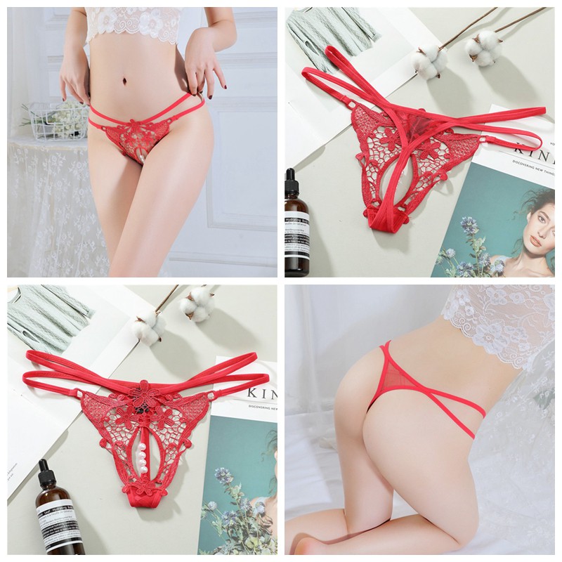 Sexy G Sttring Wanita Mutiara Thong Lace bordir Celana Dalam Lingerie C227