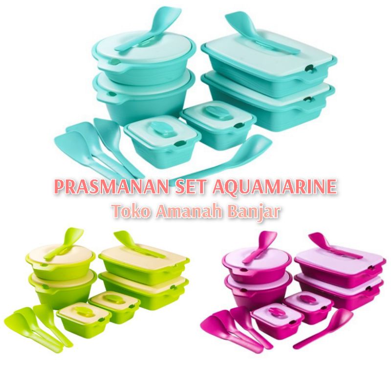 Prasmanan Set AQUAMARINE 6 Pcs + 4 Sendok | Aman Digunakan di Microwave Untuk Memanaskan Makanan | Prasmanan Aquamarine Set Serving Set Prasmanan Plastik Prasmanan Stainless Prasmanan Food Storage Wadah Makanan Mangkuk Mangkok Set