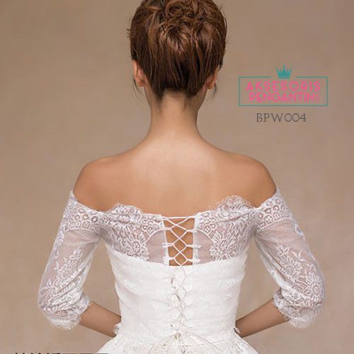 [STOK TERBATAS] BOLERO PENGANTIN CARDIGAN PESTA LACE BROKAT PREMIUM PUTIH BPW004