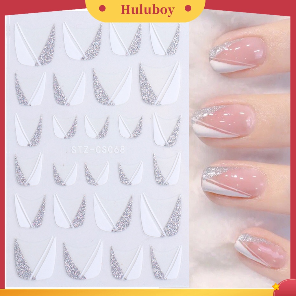 Huluboy Huluboy♡ Stiker Kuku Motif Garis Warna-Warni 3D Untuk Manicure