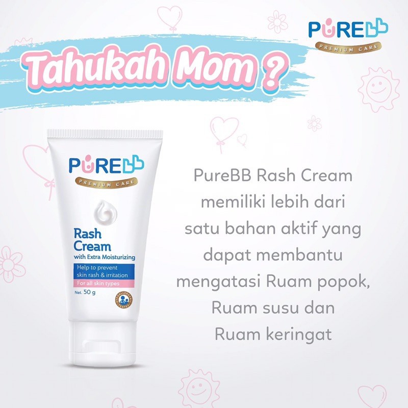 PURE BB BABY RASH CREAM Extra Moisturizing 50gr untuk Ruam Iritasi Kulit Bayi Biang Keringat