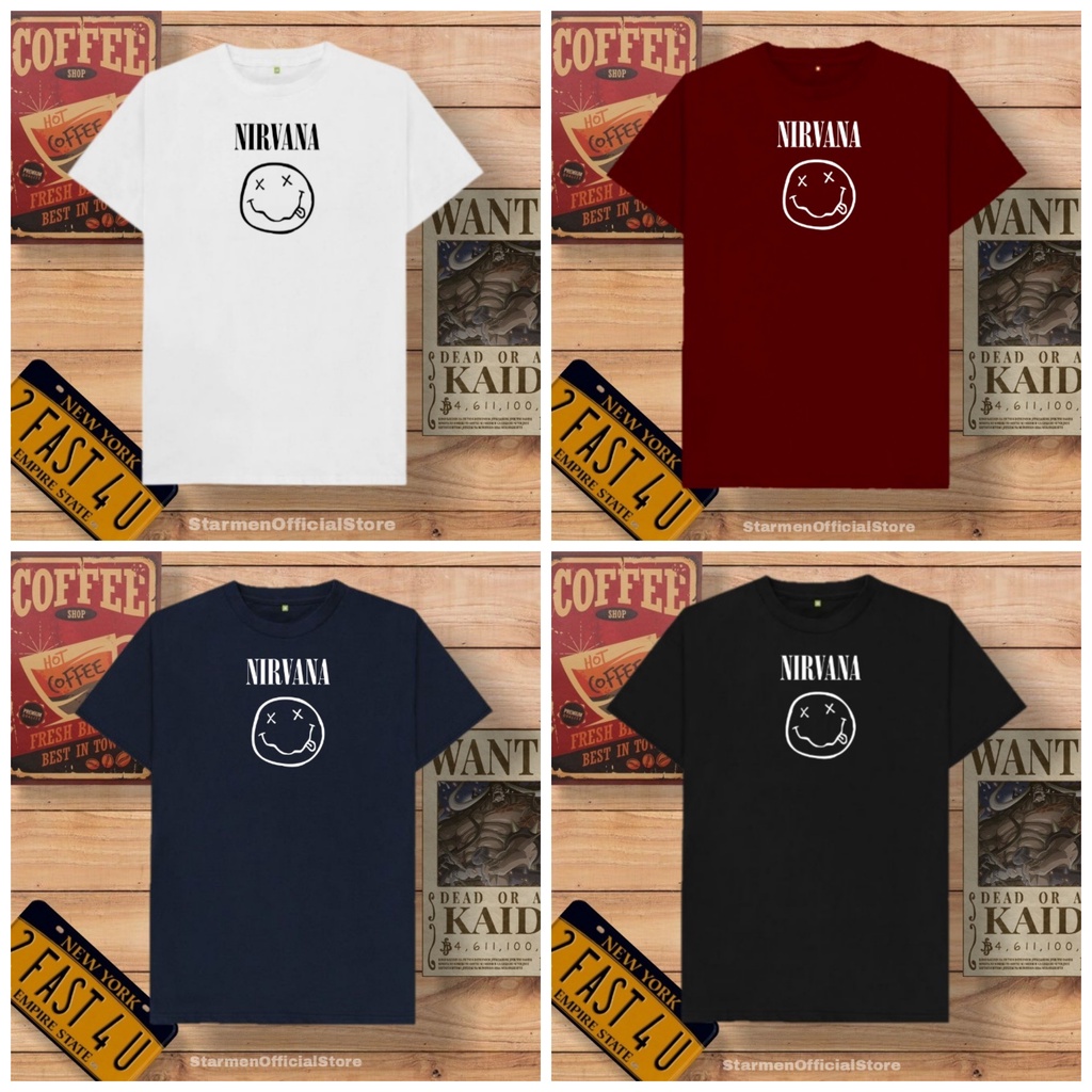 Kaos Distro Unisex NIRVANA Katun Combed 30s / sablon polyflex /polyflex premium / Pakaian Pria Wanita Atasan Cowok Cewek /kaos kekinian / kaos viral / tshirt tumbrl tee basic /SIZE M , L , XL , XXL / kaus oblong oversize kaos murah best seller ready