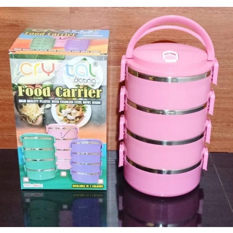 COD Joy Mart Rantang 4 Susun CRYSTAL Rantang Stainless Susun 4 Lunch Box Food Carrier Polos dan Ayam