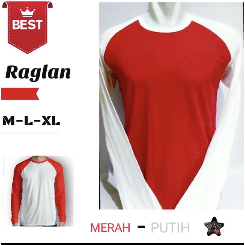 KAOS RAGLAN MERAH PUTIH-PUTIH MERAH LENGAN PANJANG READY SIZE M,L,XL,XXL