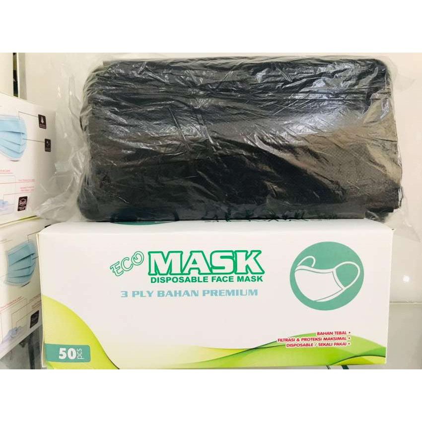 Masker Medis Disposable 3Ply Black Color ( Hitam ) 1Box Isi 50Pcs Masker