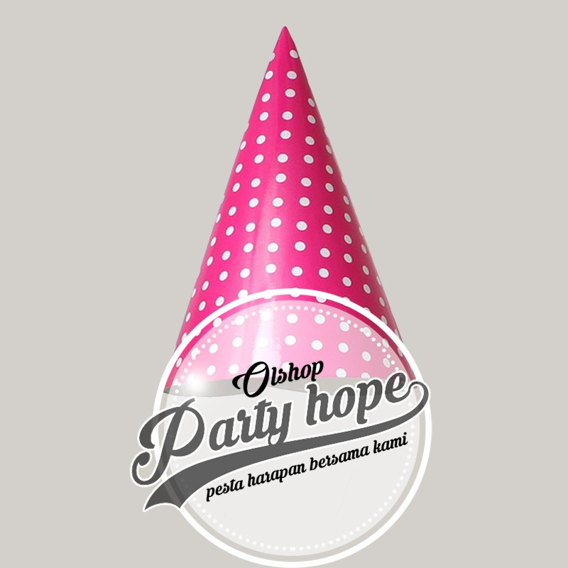 Topi kerucut polkadot pink / topi ultah polkadot / topi ulang tahun