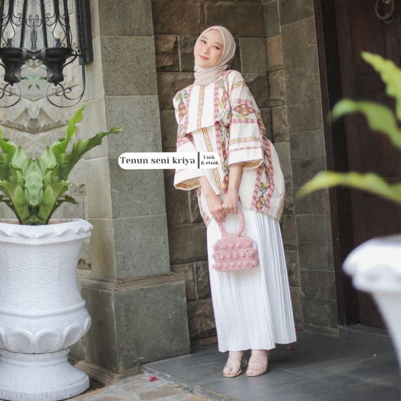 pakaian muslim tenun || blus tenun jepara motif bunga || atasan tenun wanita || outerwear tenun terb
