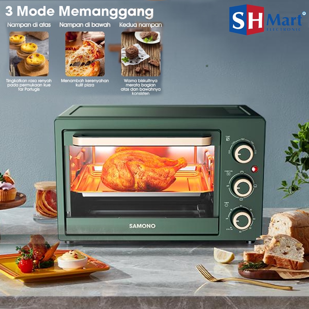 OVEN LISTRIK KAPASITAS 23 LITER STAINLESS STEEL LOW WATT SAMONO - GREEN SW-EOG23