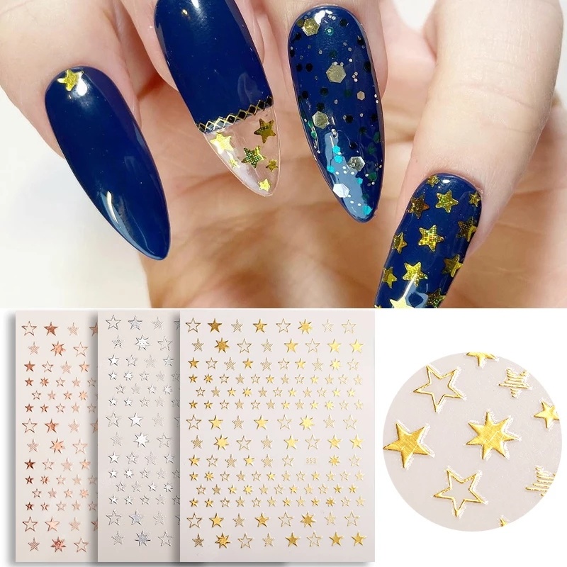 (Ilovediy) 1 Lembar / Pak Stiker Kuku Transfer Air Motif Geometri / Bintang 3d Untuk Nail Art / Manicure Diy