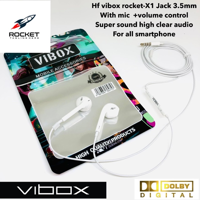 Handsfree Vibox Rocket-X1 Jack 3.5MM With Mic + Volume Control Super sound HighClear Audio Support For All Smartphone
