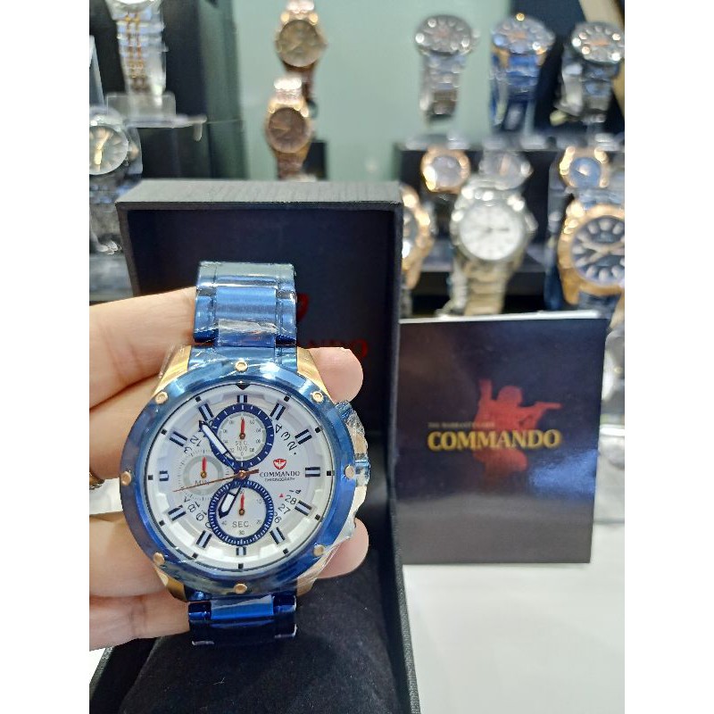 JAM TANGAN PRIA COMMANDO 6009/6009 BIRU ROSEGOLD ( ORIGINAL)