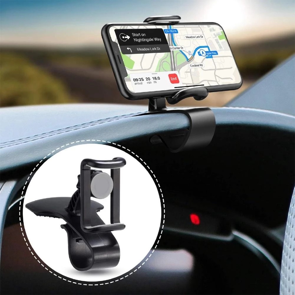 Bracket Klip Mount Dasbor Mobil Stand Holder Handphone / GPS Universal Rotasi 360 ° Untuk ios / Android