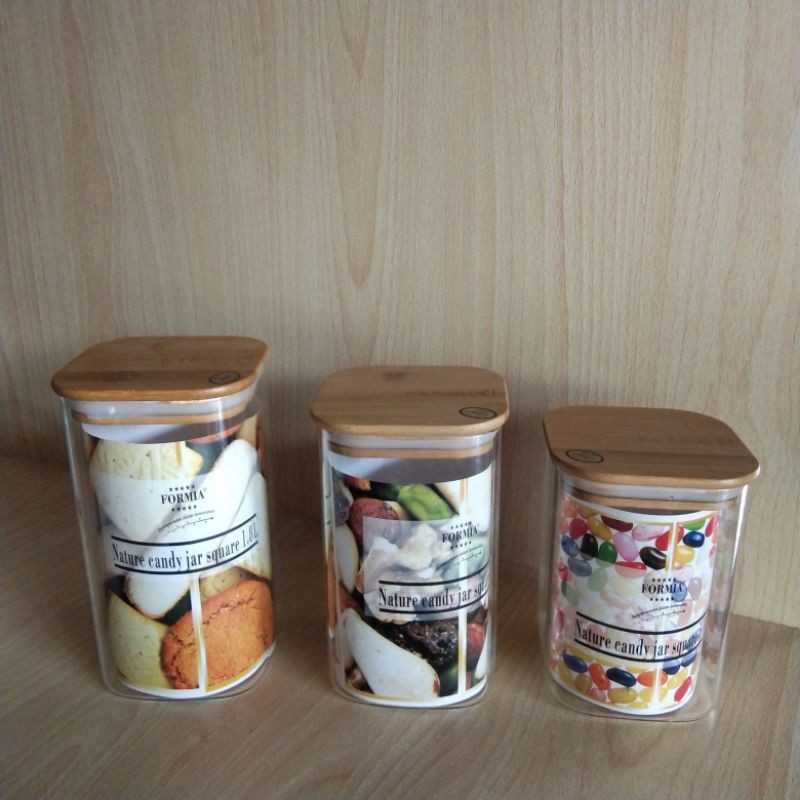 Toples Kaca Tutup Kayu Bentuk Kotak Formia 1.4L, 1.6L, 1.8L